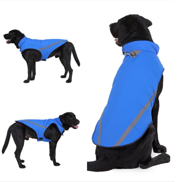 Hundjacka Reflex Ökar Säkerheten på Natten Varm Mjuk Bekväm Justerbar Kappa Vinterklädsel för Stora Hundar Blå S