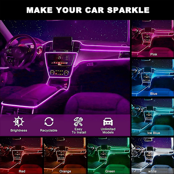 Bil LED interiörlistljus, Usb Neon Wire Lights Med 6mm