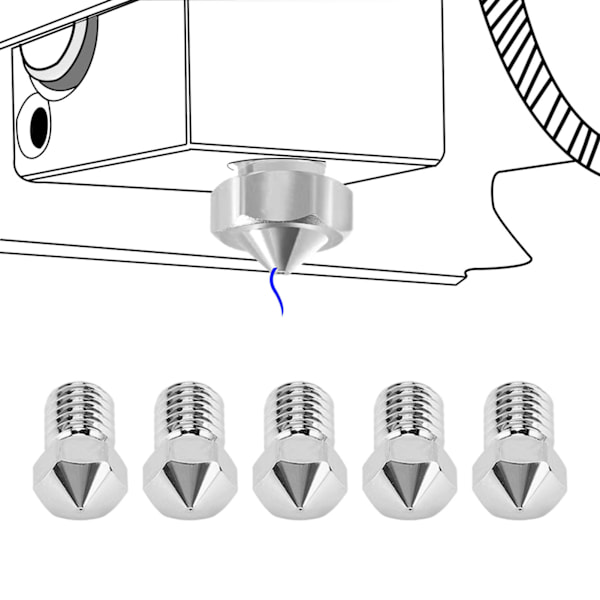 5 st 3D-skrivarmunstycken M6-gänga 1,75 mm Filament Kopparpläterad Extruderutskrift Huvuddelar Tillbehör 0,3 mm
