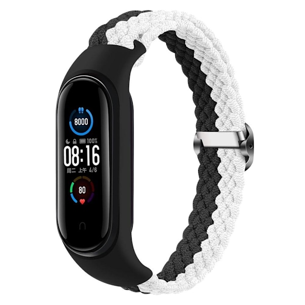 Xiaomi Mi Smart Band 6 / 5 / 4 nylonfärgad kontrast klockarmband - Svart / Vit multifärg