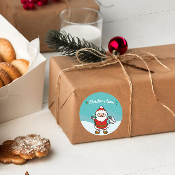 Merry Christmas Background Stickers in roll , Round Size