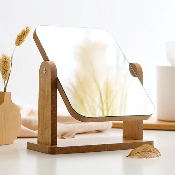 1PC 180° roterad trä smink spegel skrivbord liten glas