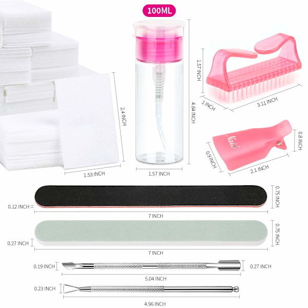 Nagellack Gel Remover Verktyg Kit med Nagelklämmor, 100ml Nagel