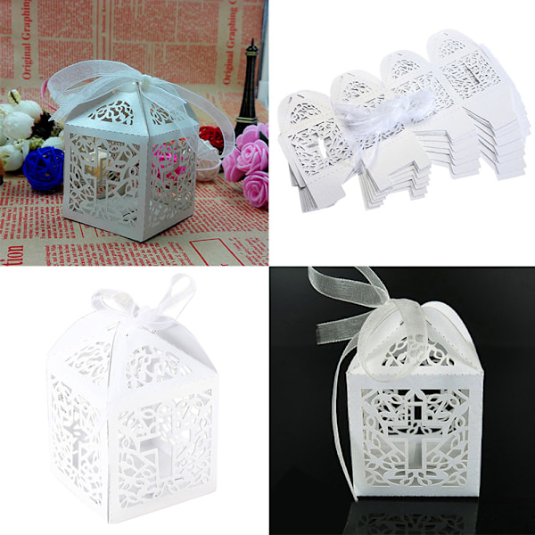 10/50/100 st Bröllopsfestfavorit Korspapper Godis presentförpackningar W White