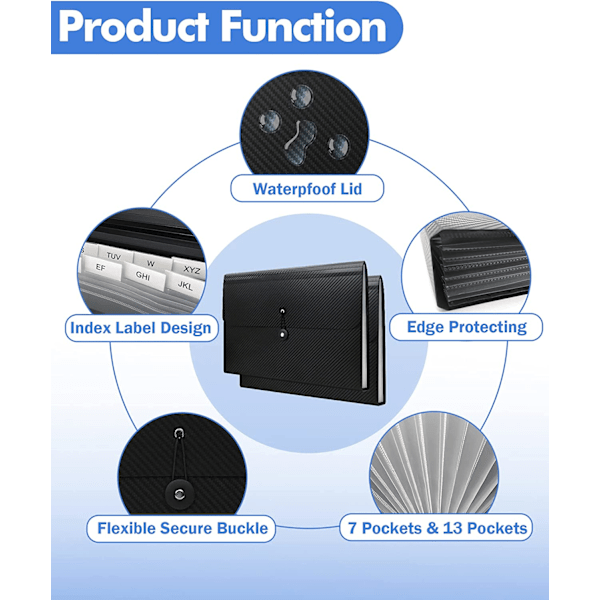 2 st expanderande mapp, 13 fack filorganisatör dragspel