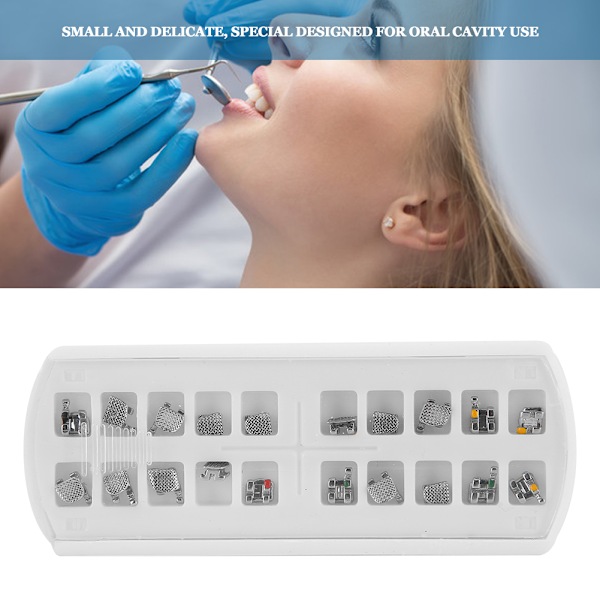 Avancerade apparater för munhälsa, noggrann placering av metallbrackets med fasade kanter, mellanstor design ger ökad patientkomfort och enkelhet