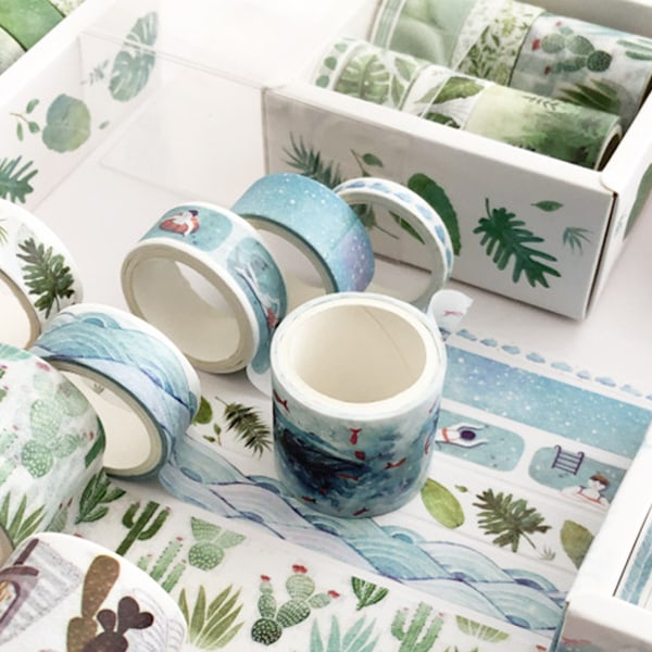 Grön växt Washi tejp set, perfekt för Bullet Journal-tillbehör,