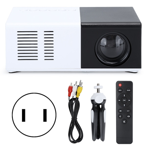 Mini Projektor Portabel Svartvit LED-projektionsmaskin med Stativ 100‑240V US-kontakt