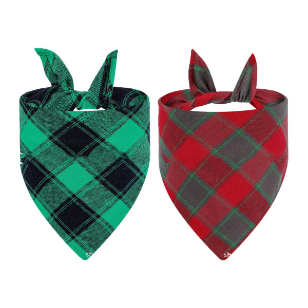 2 Pack Classic Triangle Merry Christmas Printing Plaid Pet