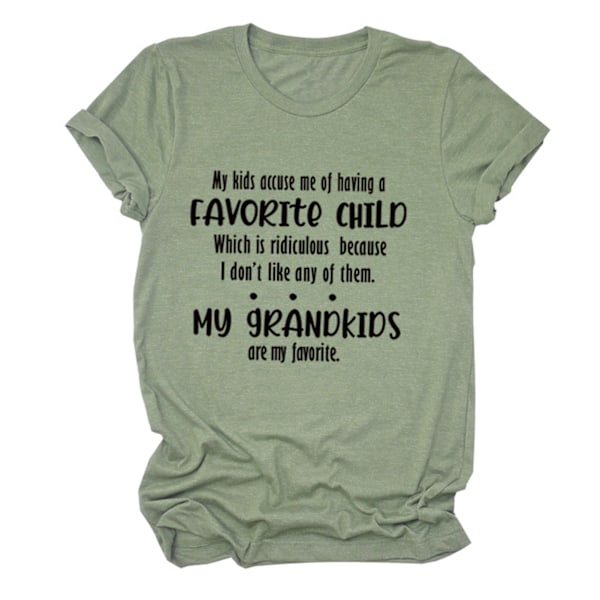 Kvinnor Alfabet Tröja Mina Barn Anklagar Mig för Att Ha Ett Favoritbarn Bokstavstryck Kvinnor Rund Hals Kortärmad T-shirt Topp Olivgrön (Svart Font) L