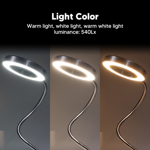 Bärbar och flexibel LED-skrivbordslampa, ögonskyddande ljus med klämma, varmt ljus vitt ljus justerbart för tatuering nagelkonst (stöder 360 grader)