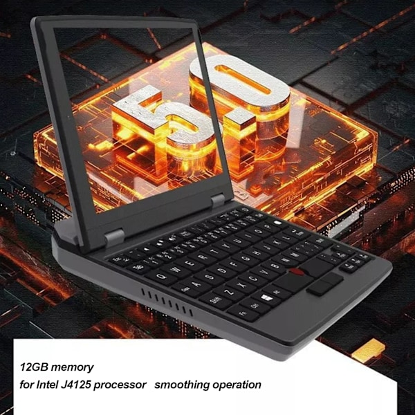 7-tums Mini Laptop Touch Screen för Intel J4125 Processor Quad Core Pocket Laptop för Windows 11 100–240V 12G+64G EU-kontakt
