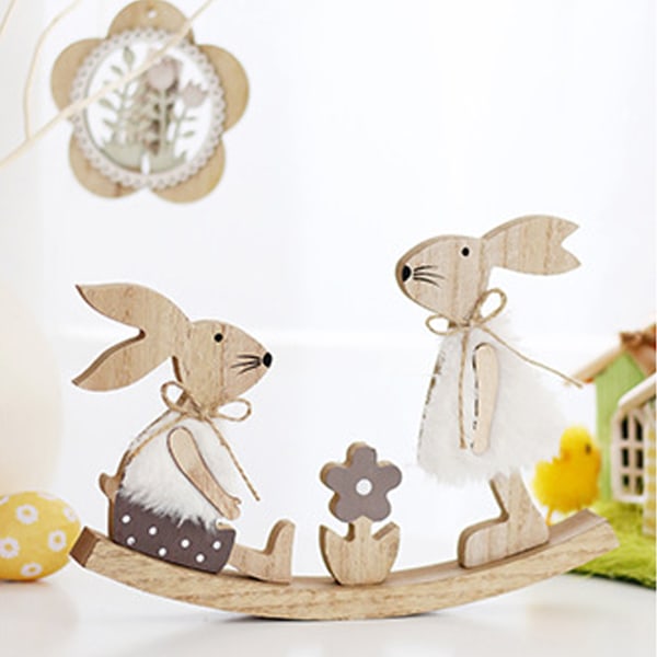 Easter Decoration Hand-painted Decorative Wooden Rabbit Craft