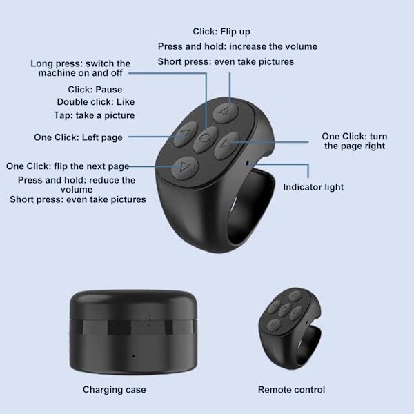 Bluetooth Sidvändarring, PREMIUMMATERIAL för hållbar användning, Smart Scrollring för enkel kontroll av vanliga appar och korta videoplattformar,