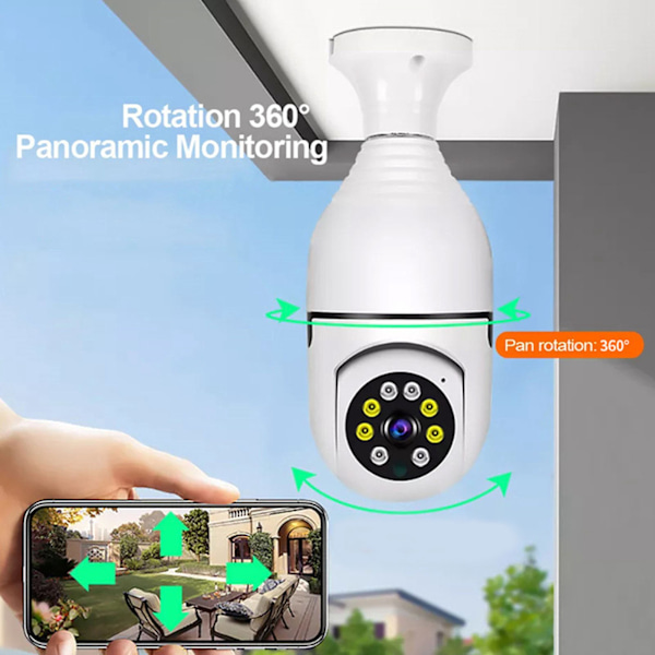 Rörelsedetekterande Säkerhetskamera, Trådlös Wifi Glödlampskamera 1080P För 360 Graders Panoramisk Övervakning, Enkel Installation E27 Lamphållare Kompatibel,