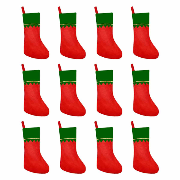 12pcs felt Christmas stocking, 14-inch red and white Christmas
