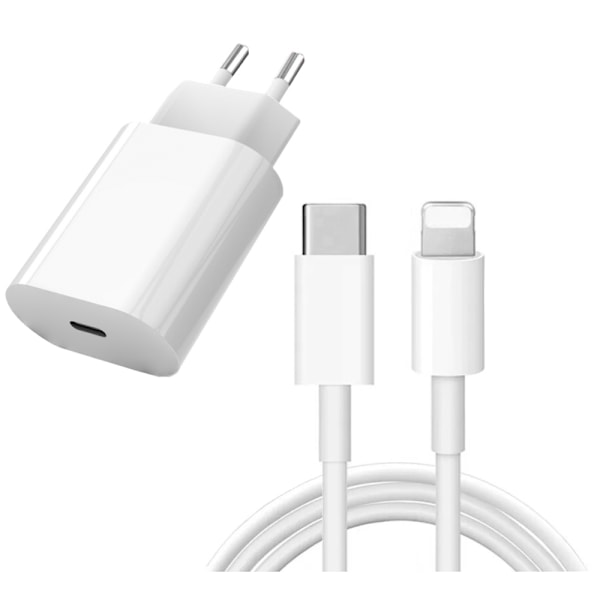 iPhone Väggladdare 20W + 2m Lightningkabel – Vit
