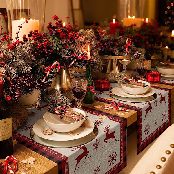 Christmas Table Runner, Christmas Snowflake Elk Rustic Table