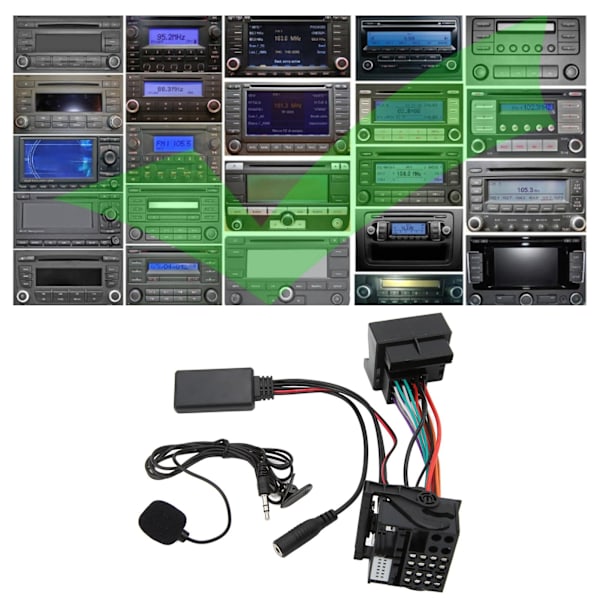 Bluetooth 5.0 AUX-kabel för bilstereo, ljudadapterersättning för RCD310 RCD510 RNS510 med strömkabel