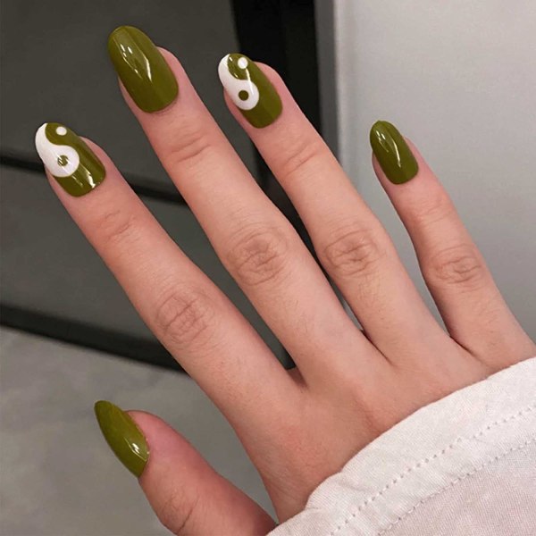 Fake Nails Kort mandelpress på naglar Akryl cover grön