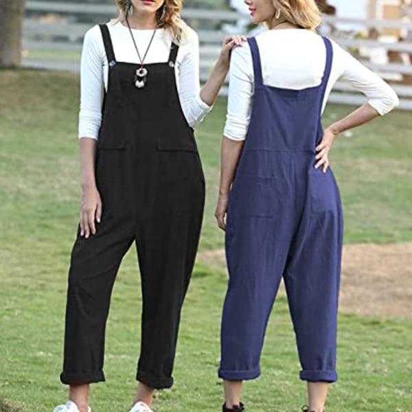 Kvinnors lösa jumpsuit bälte ficka jumpsuit casual lång lös