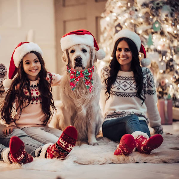 Christmas Dog Collar with Bow, Bowtie Dog Christmas