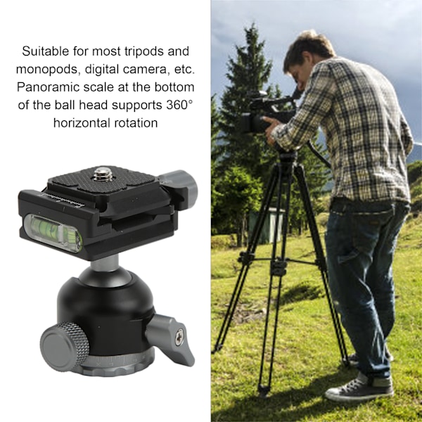 Mini Kulhuvud i Aluminiumlegering 360° Panorama Kulhuvud med Snabbkopplingsplatta Vattenpass för Stativ Enbensstativ Digitalkameror