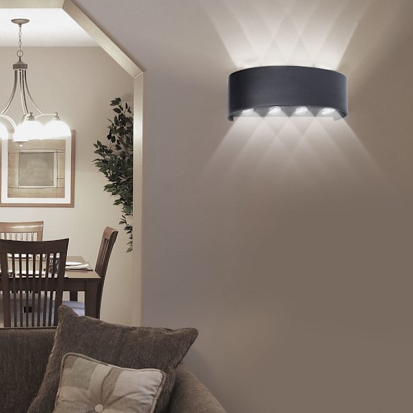 Inomhus enkel aluminium LED-vägglampa för sovrumskorridor 8W AC 85-265V svart (kallvitt)
