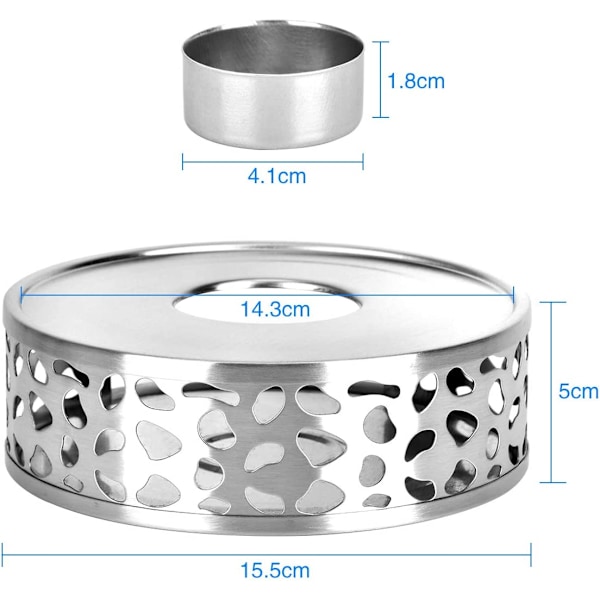 Te- och kaffevärmare i rostfritt stål med värmeljus