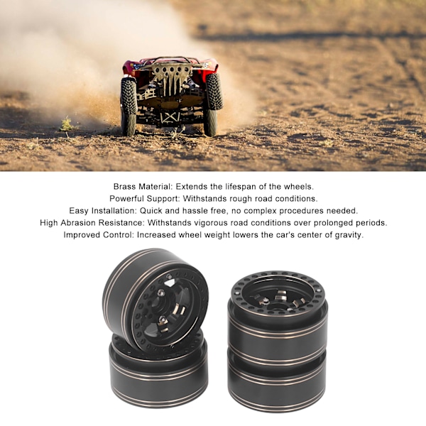 4 st RC Beadlock Fälgnav 1,9 tum Svart Mässing Viktad Enkel Installation Hållbar RC Bildel för Axial SCX10 D90 D110 1/10 Fjärrstyrd Bil