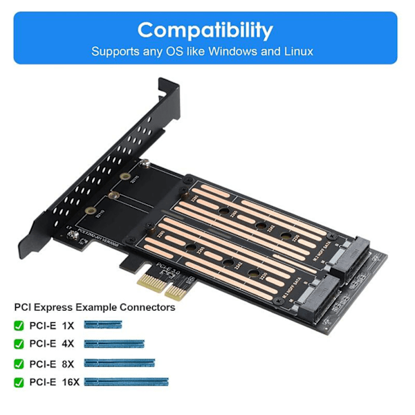 Pcie Adapterkort För Dubbla M.2 Nvme, Förbättrade Datorlösningar Med Höghastighetsdataöverföring Och Avancerad Värmehantering, M Key B Key Gränssnitt