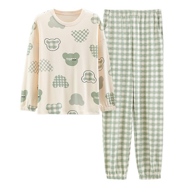 Pyjamas Dam bomull långärmad byxor pullover tunn kläder