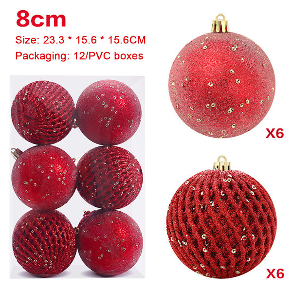 12 pcs Christmas Ball Ornaments 8cm Glitter Sequin Foam Ball