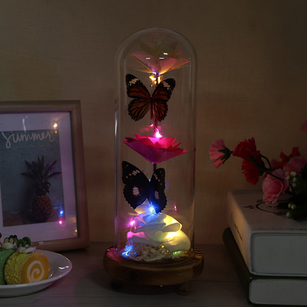 Blomster LED-lampa med glaskupa bas Valentinsdag bröllop