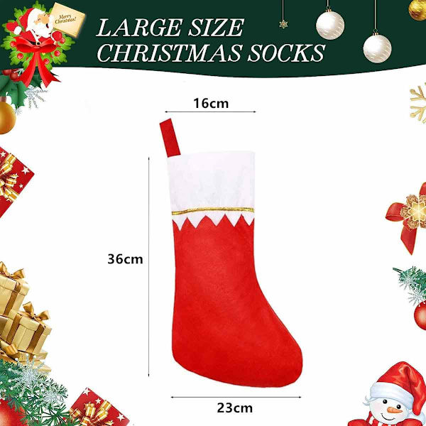 12pcs felt Christmas stocking, 14-inch red and white Christmas