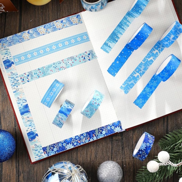 Winter Tape Set 10 Rolls - Blue White Holiday Tape Decorative