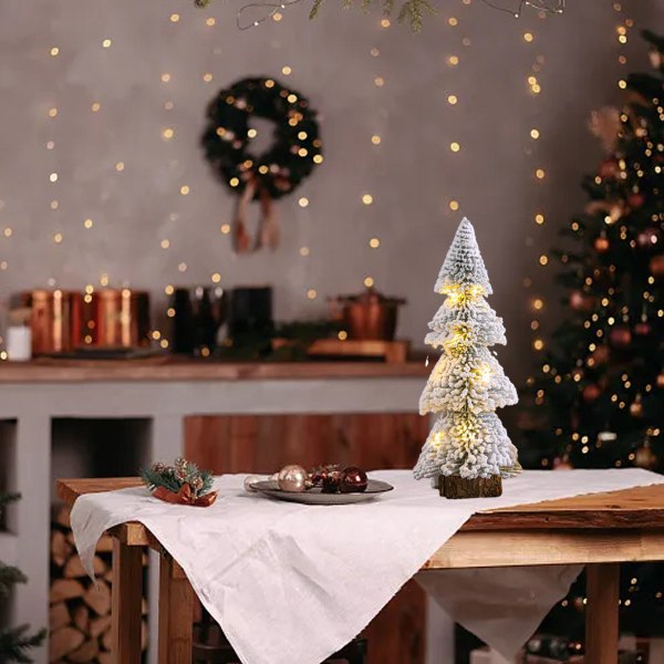 1 Flocked Cedar Tree with Lights Desktop Christmas Tree