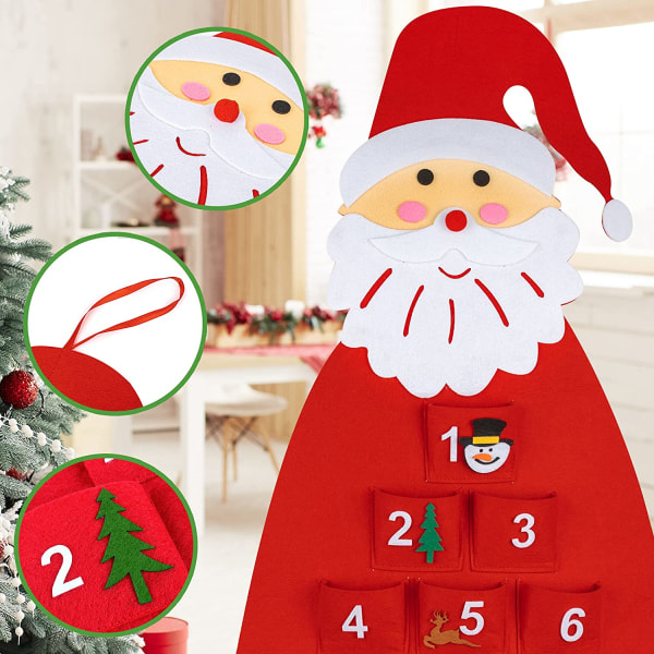 Felt Christmas Advent Calendar, Wall Santa Advent Calendar，24