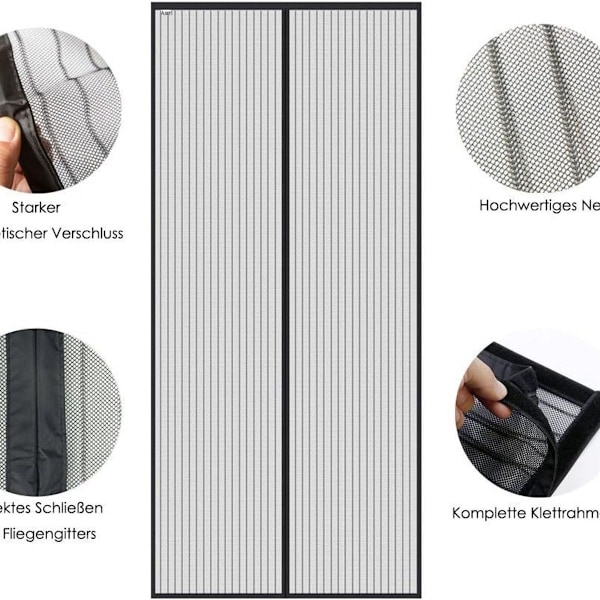 Magnetisk myggnät för dörren, 80 x 200 cm, myggnät för dörren, magnetisk KLB