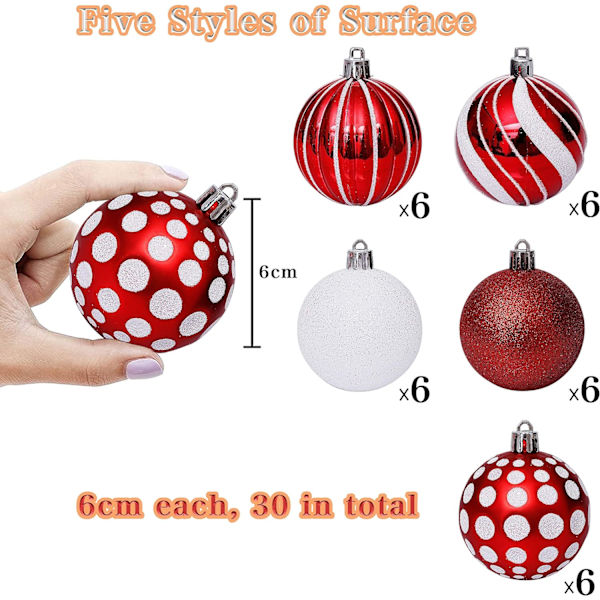 30Pcs Red Christmas Balls Ornaments for Christmas Tree,