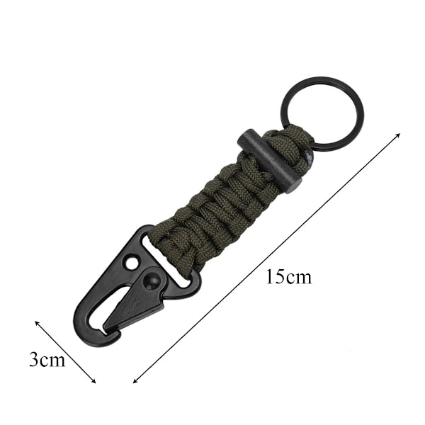 Vävd Paracord Nyckelband Nyckelring Överlevnadsverktyg Karabinkrok Flintsten (Militärgrön)