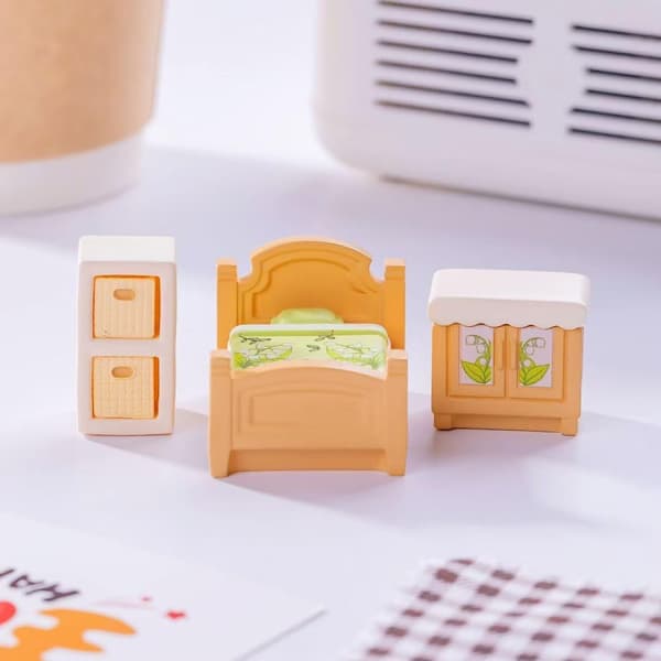 10-delars miniatyrmöbelset för dockskåp, vardagsrums- och sovrumsset med stolar, soffa och skåp