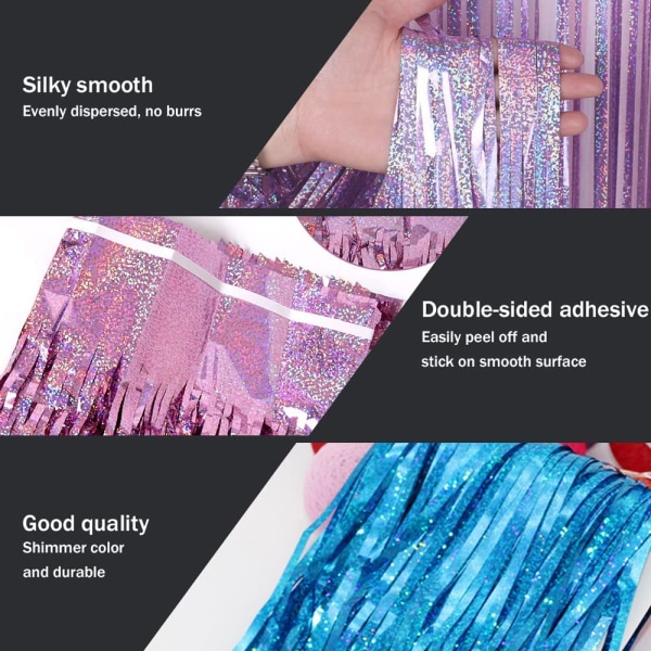 Foil Fringe Curtains - 4 Packs 3.28ftx3.28ft Sparkle Metallic