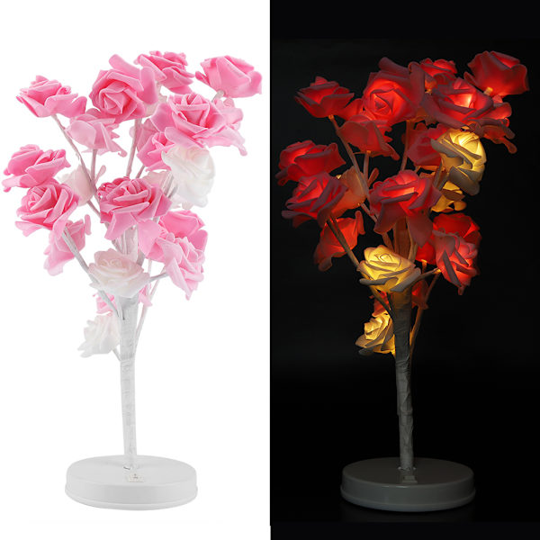 24LED bordslampa vacker romantisk ros blomma träd dekor