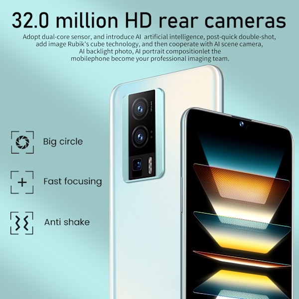 K60 6,53 tum Smartphone 8GB RAM 128GB ROM för Android 12 5G Wifi Mobiltelefon Stöd 4G Nätverk 100‑240V Grön EU-kontakt