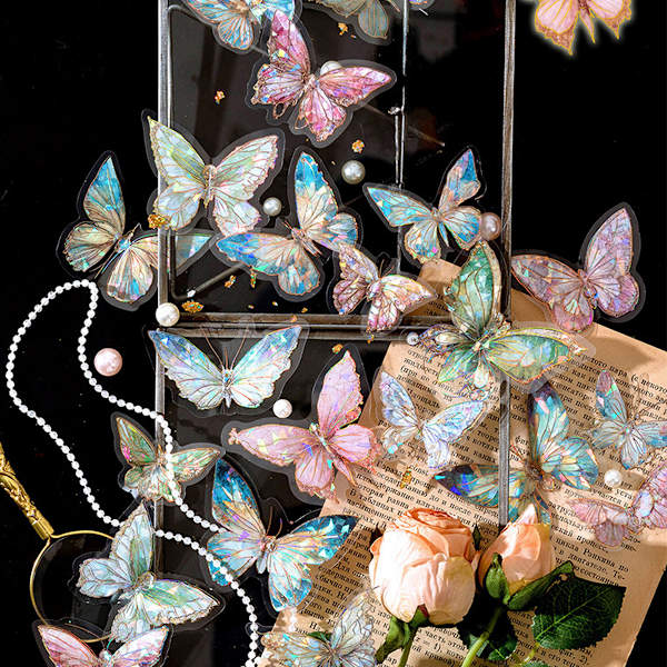Iridescent Butterfly Stickers Set 80pcs Waterproof Vinyl Decals