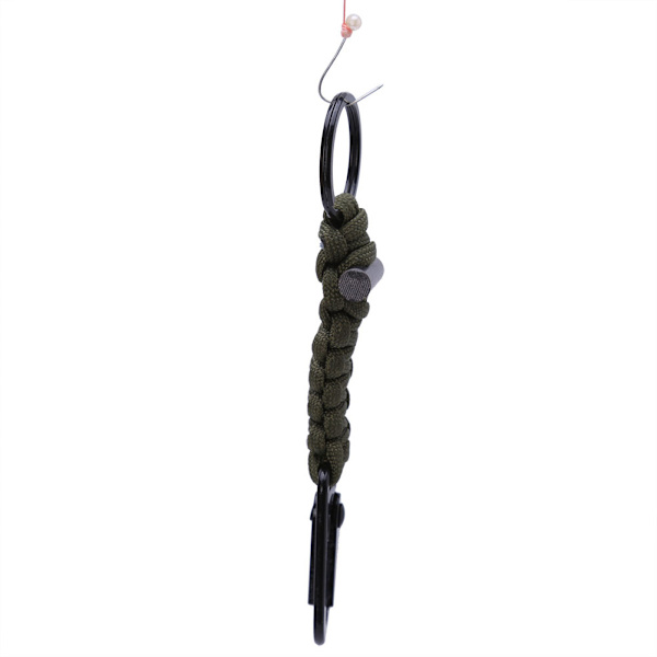 Vävd Paracord Nyckelband Nyckelring Överlevnadsverktyg Karabinkrok Flintsten (Militärgrön)