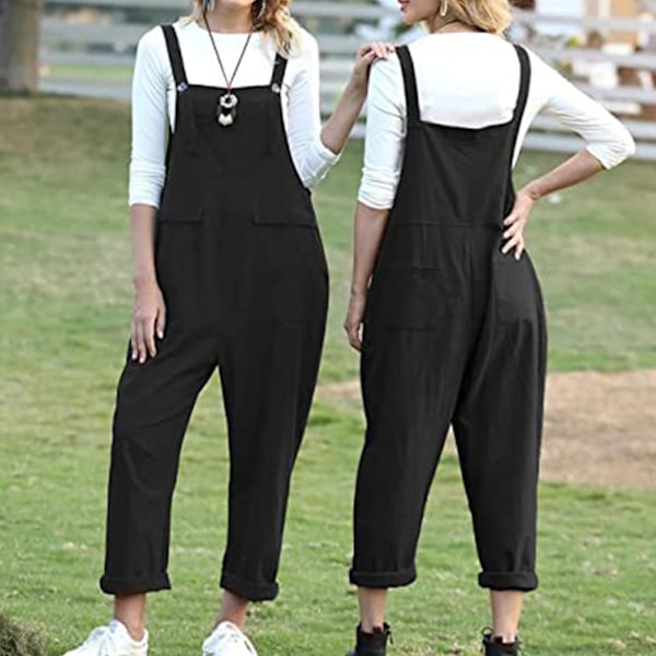 Dam casual lång lös haklapp jumpsuit lös jumpsuit bälte