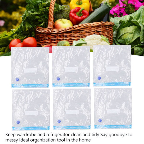 6 st Vakuumförvarings Påsar Platsbesparande Bra Tätning Transparent Återanvändbara Vakuumförseglade Påsar för Mat Kläder 22x21cm/8.7x8.3in