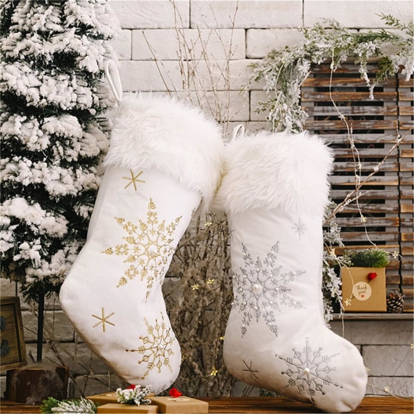 Imitation Pearls Snowflake Print Weihnachtsstrumpf Kreative